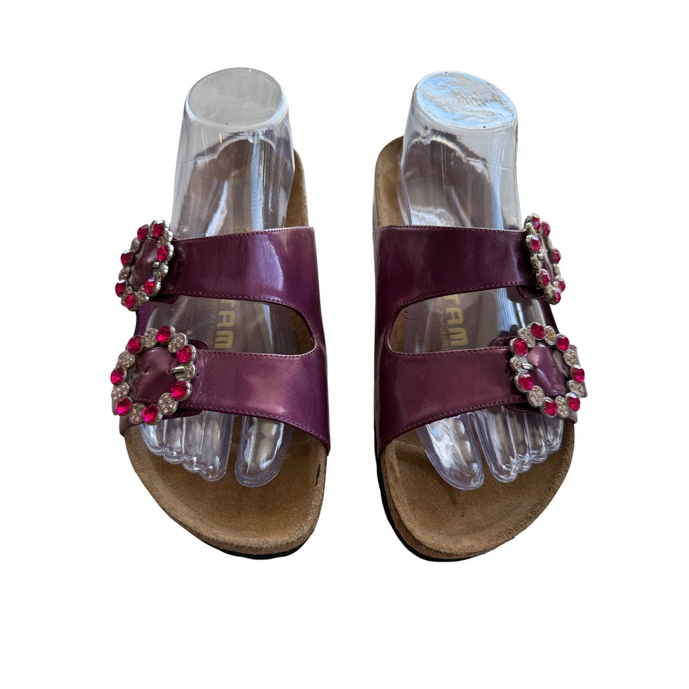Tatami Women Leather Whimsy Sandals 39 Plum Rhinestone Buckle Slide Birkenstock